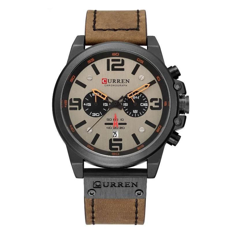 EMESA HOME Men's Luxury Waterproof Sport Chronograph Watch, Quartz Military Style with Genuine Leather Strap - EMESA HOME™