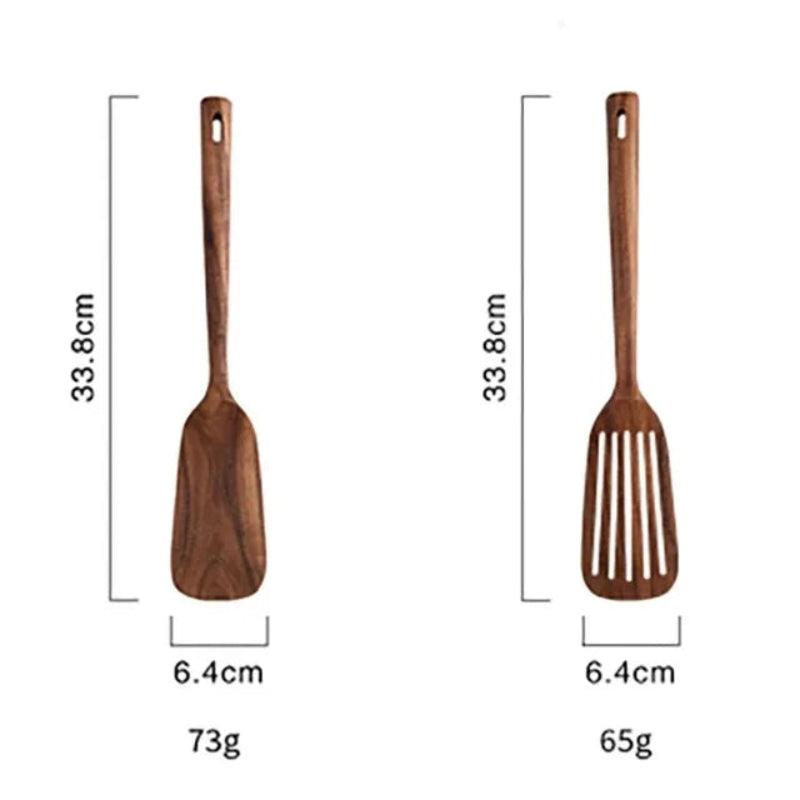 Two wooden spatulas with measurements and weights on a white background