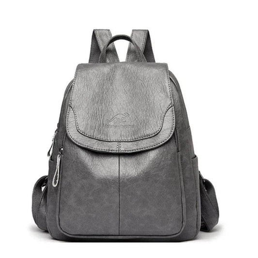 EMESA HOME Women’s Large Capacity Leather Backpack Vintage Travel Bag School Bookbag Rucksack Gray