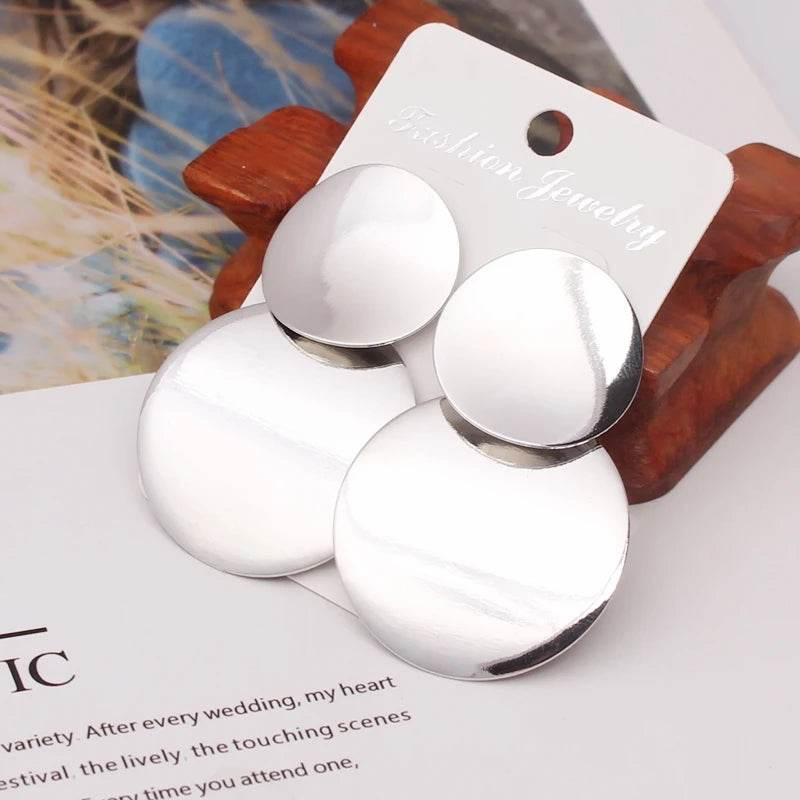 EMESA HOME Double Round Wafer Drop Earrings, Colorful Geometric Metal Brincos for Women, European American Party Statement Jewelry - EMESA HOME™