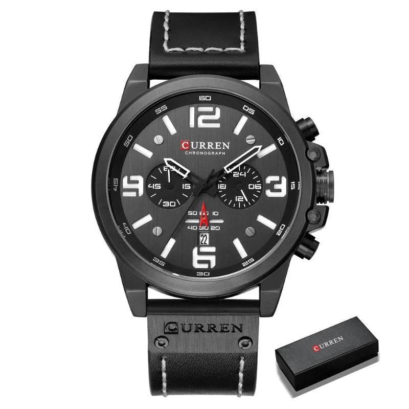 EMESA HOME Men's Luxury Waterproof Sport Chronograph Watch, Quartz Military Style with Genuine Leather Strap - EMESA HOME™