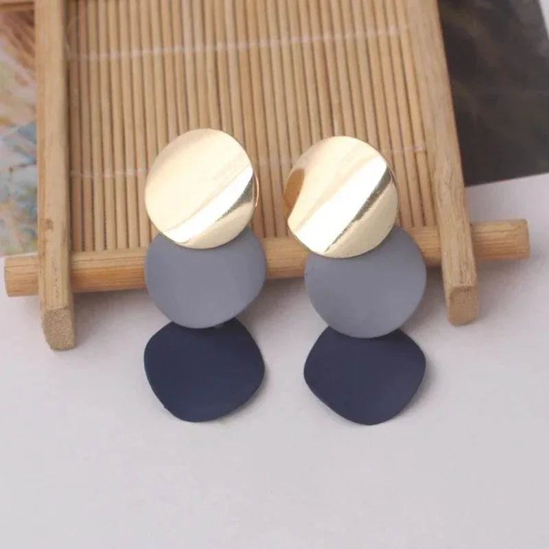 EMESA HOME Double Round Wafer Drop Earrings, Colorful Geometric Metal Brincos for Women, European American Party Statement Jewelry - EMESA HOME™