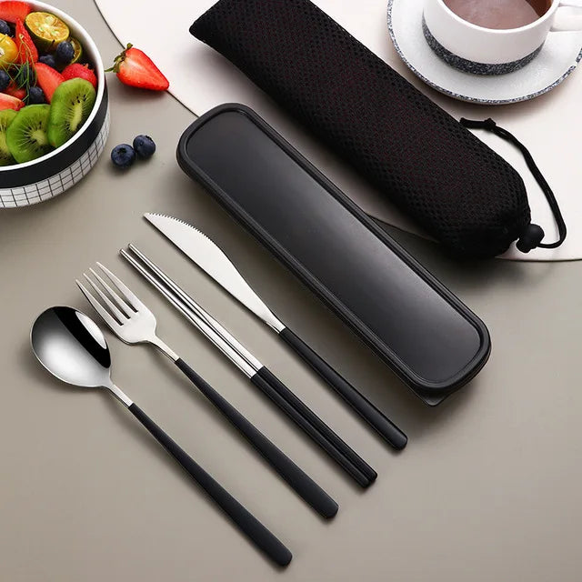 EMESA HOME 304 Stainless Steel Portable Cutlery Set – Travel Flatware with Knife, Fork, Spoon & Storage Box