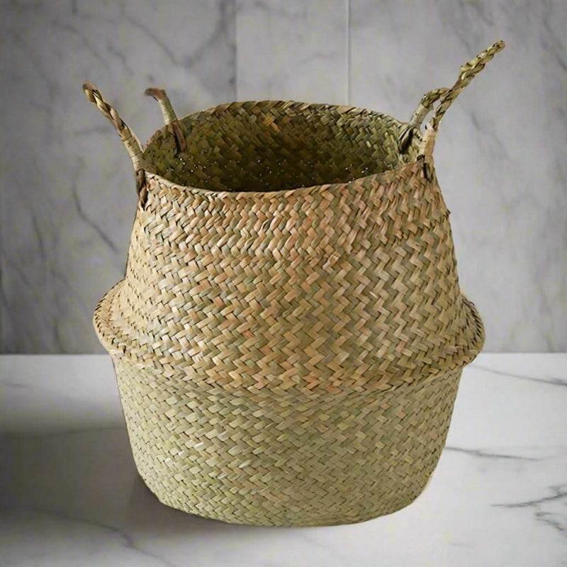 EMESA HOME Sea grass Wicker Storage Basket - Folding Organizer, Plant Pot, Laundry Basket, Home & Garden Belly Member Basket - EMESA HOME™