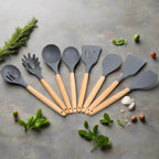 EMESA HOME Silicone Kitchen Utensils Set – Non-Stick Spatula, Spoon & Brush with Wooden Multifunction Handle - EMESA HOME™