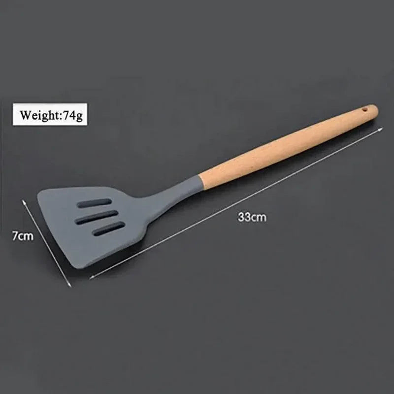 EMESA HOME Silicone Kitchen Utensils Set – Non-Stick Spatula, Spoon & Brush with Wooden Multifunction Handle - EMESA HOME™