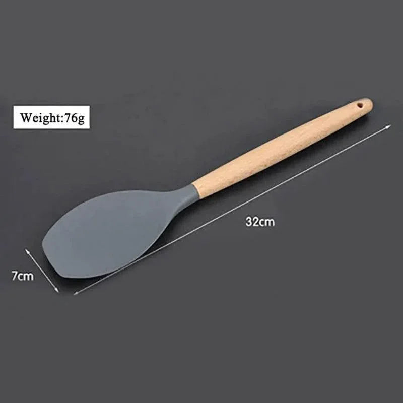 EMESA HOME Silicone Kitchen Utensils Set – Non-Stick Spatula, Spoon & Brush with Wooden Multifunction Handle - EMESA HOME™