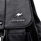 Black leather bag with a kangaroo logo and 'HEFANDAISHU' text on a white background
