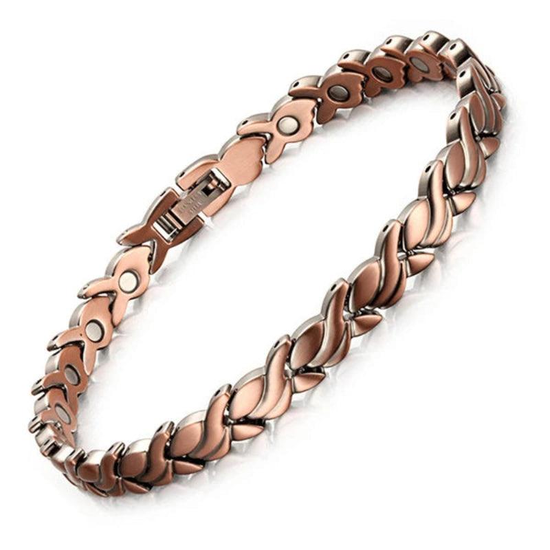 Rose gold bracelet on a white background