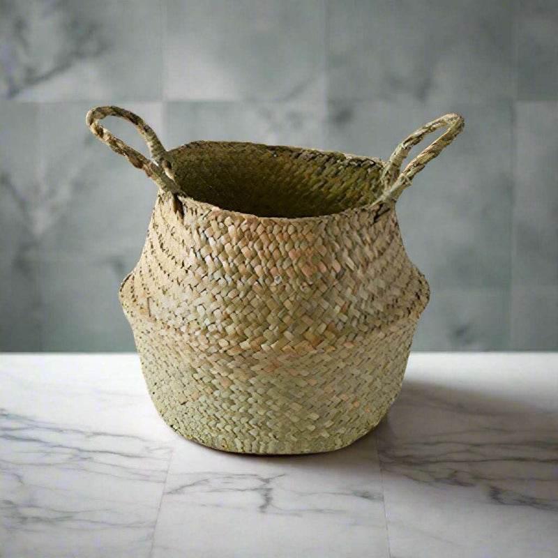 EMESA HOME Sea grass Wicker Storage Basket - Folding Organizer, Plant Pot, Laundry Basket, Home & Garden Belly Member Basket - EMESA HOME™