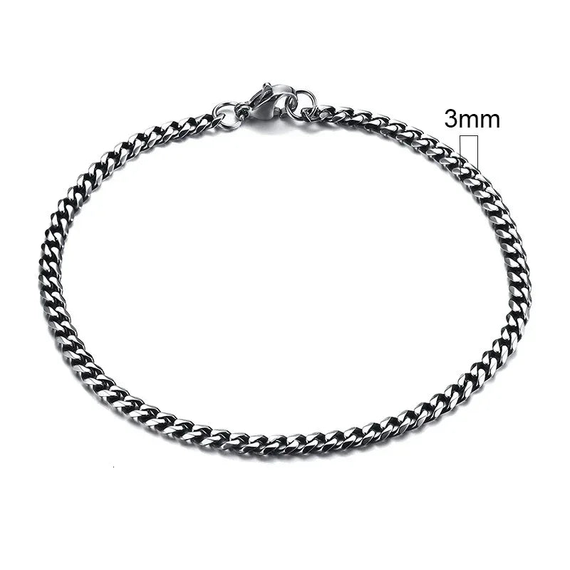 Silver chain bracelet with a measurement indicator on a white background