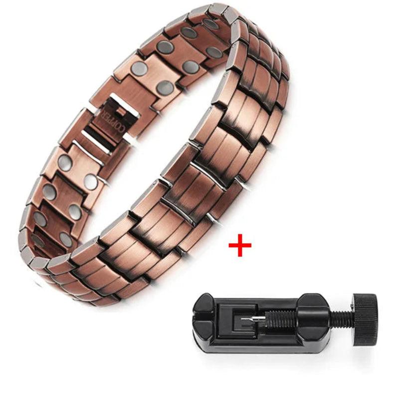 Metallic bracelet with a tool on a white background