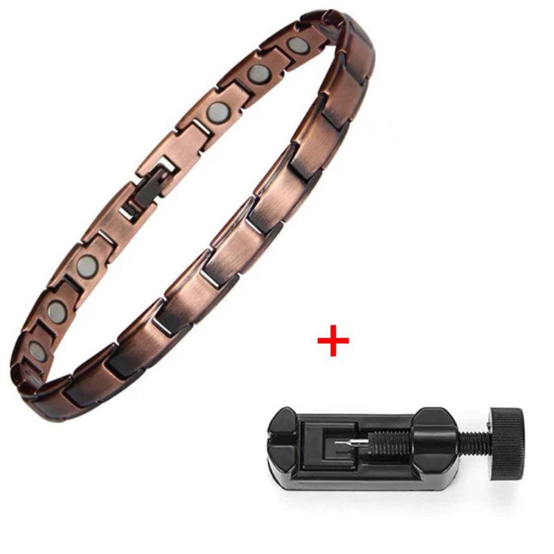 Copper magnetic bracelet with a tool on a white background