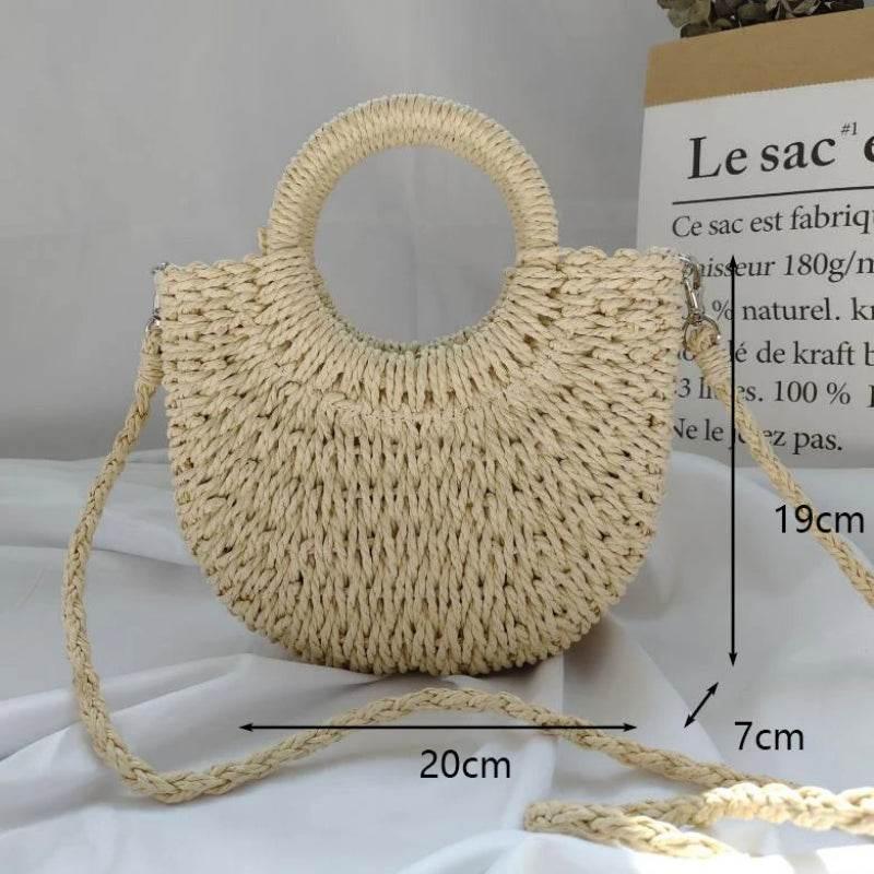 EMESA HOME Handmade Straw Bag – Women’s Woven Beach Tote, Moon-Shaped Top Handle Handbag, Summer Holiday Shoulder Bag - EMESA HOME™