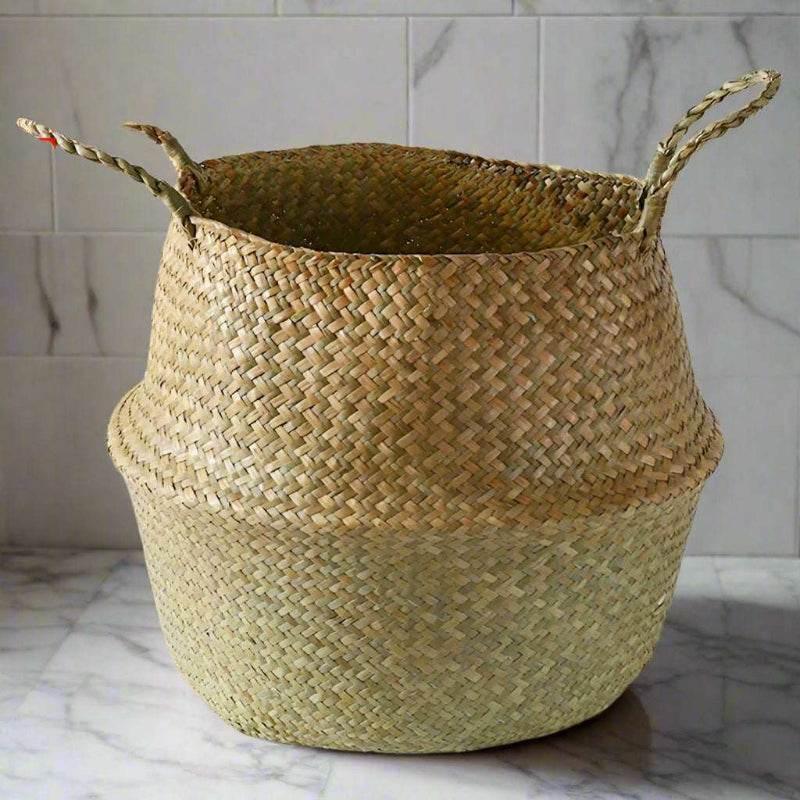 EMESA HOME Sea grass Wicker Storage Basket - Folding Organizer, Plant Pot, Laundry Basket, Home & Garden Belly Member Basket - EMESA HOME™