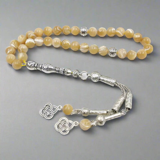 EMESA HOME Natural Sea Shell Beaded Bracelet – 33 Beads Handmade Jewelry Accessory with Tassel 45 beads