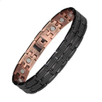 Black and rose gold magnetic bracelet on a white background
