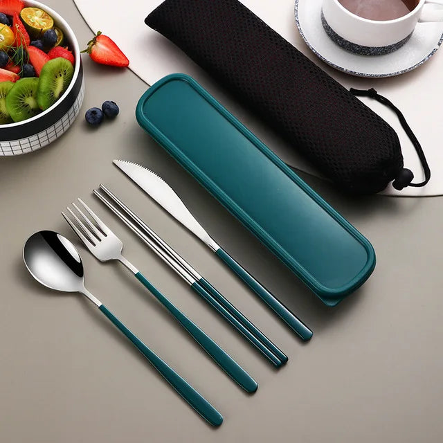 EMESA HOME 304 Stainless Steel Portable Cutlery Set – Travel Flatware with Knife, Fork, Spoon & Storage Box