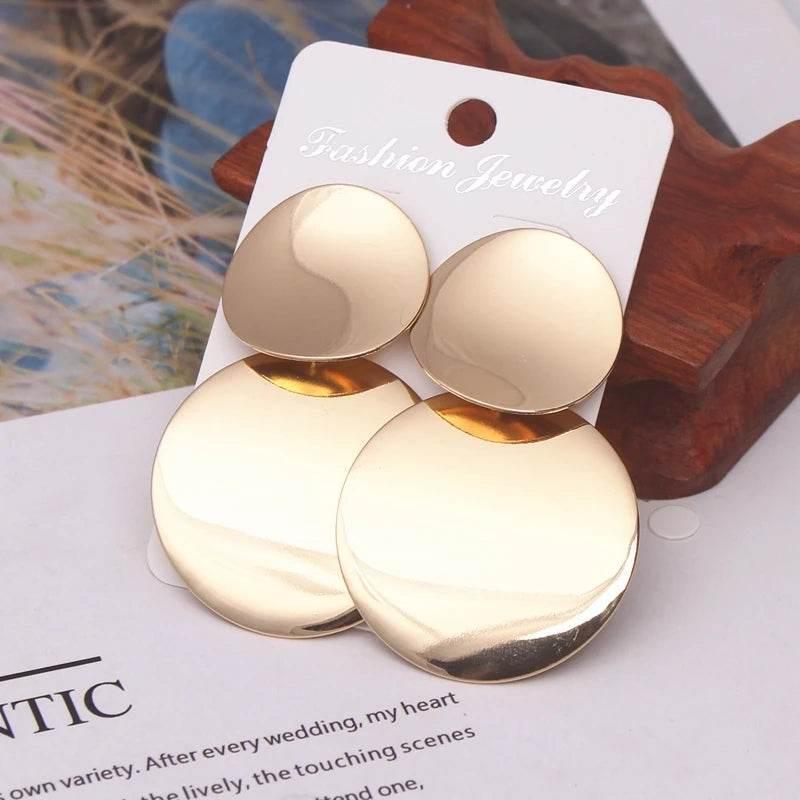 EMESA HOME Double Round Wafer Drop Earrings, Colorful Geometric Metal Brincos for Women, European American Party Statement Jewelry - EMESA HOME™