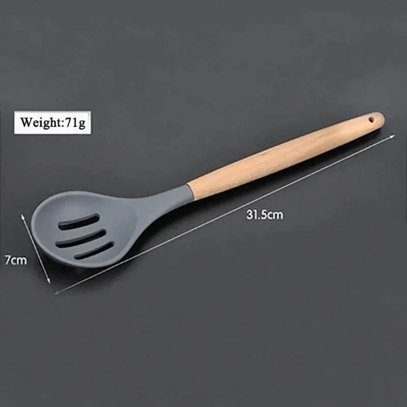 EMESA HOME Silicone Kitchen Utensils Set – Non-Stick Spatula, Spoon & Brush with Wooden Multifunction Handle - EMESA HOME™