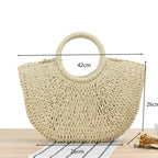 EMESA HOME Handmade Straw Bag – Women’s Woven Beach Tote, Moon-Shaped Top Handle Handbag, Summer Holiday Shoulder Bag - EMESA HOME™