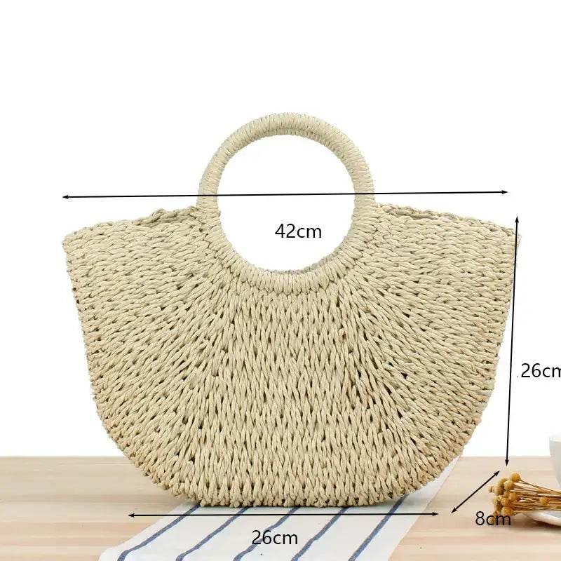 EMESA HOME Handmade Straw Bag – Women’s Woven Beach Tote, Moon-Shaped Top Handle Handbag, Summer Holiday Shoulder Bag - EMESA HOME™