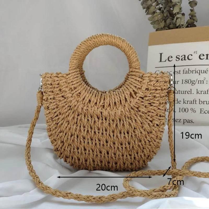 EMESA HOME Handmade Straw Bag – Women’s Woven Beach Tote, Moon-Shaped Top Handle Handbag, Summer Holiday Shoulder Bag - EMESA HOME™