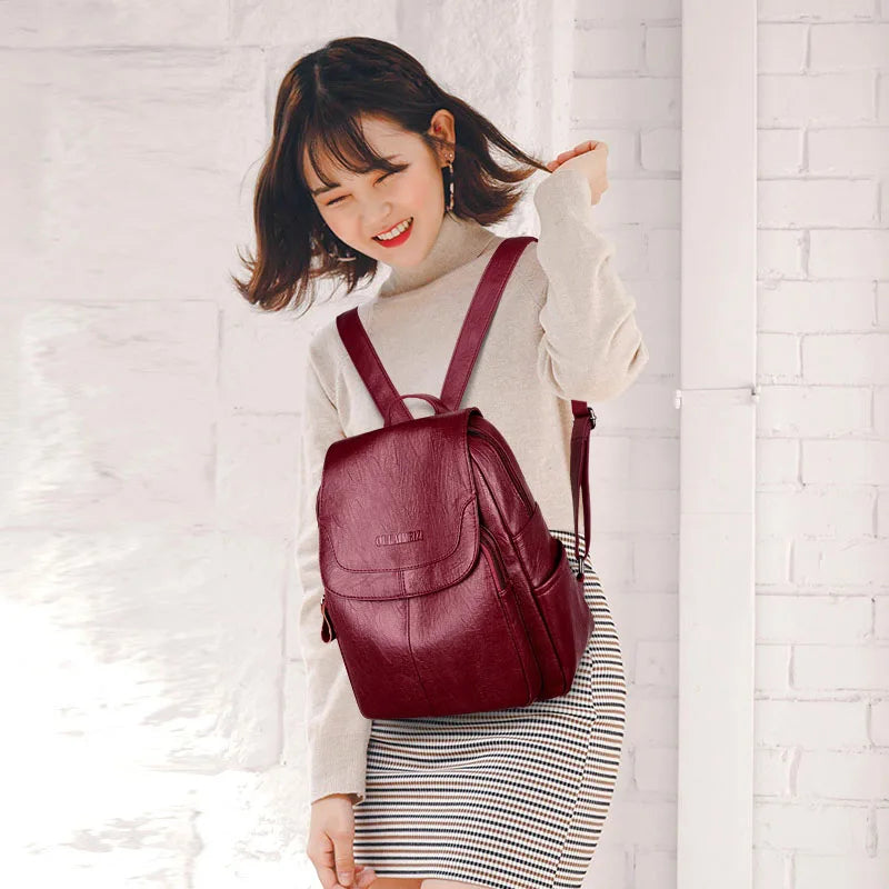 EMESA HOME (LANYIBAIGE) Women Leather Backpack Female Shoulder Bag Ladies Vintage School Bag for Girls Travel Backpack