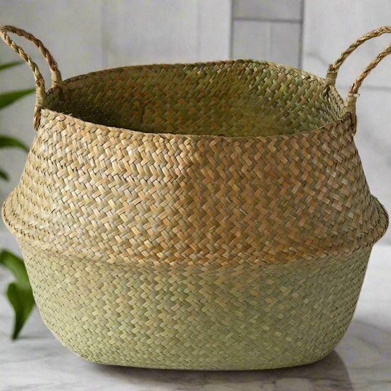 EMESA HOME Sea grass Wicker Storage Basket - Folding Organizer, Plant Pot, Laundry Basket, Home & Garden Belly Member Basket - EMESA HOME™