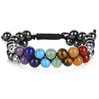 Multicolored beaded bracelet on a white background