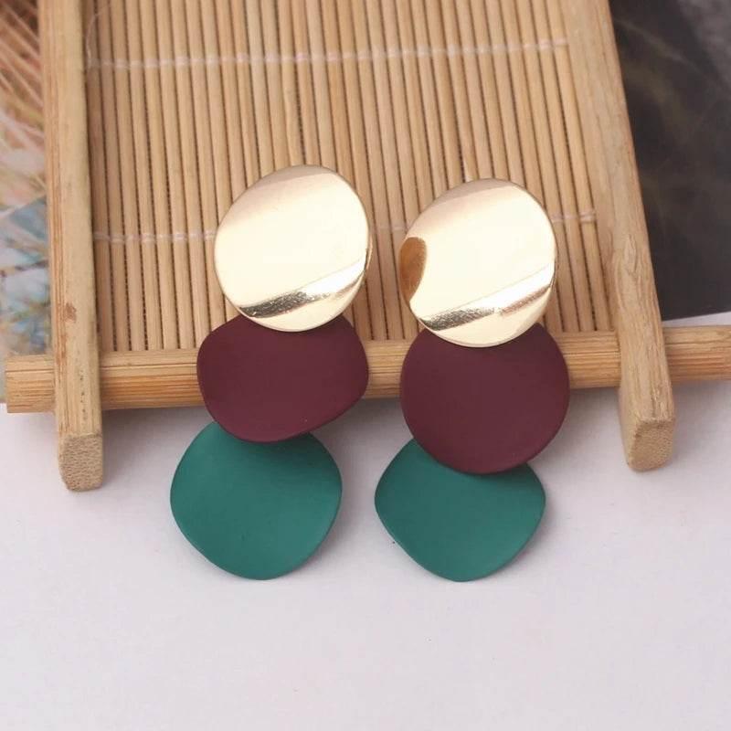 EMESA HOME Double Round Wafer Drop Earrings, Colorful Geometric Metal Brincos for Women, European American Party Statement Jewelry - EMESA HOME™