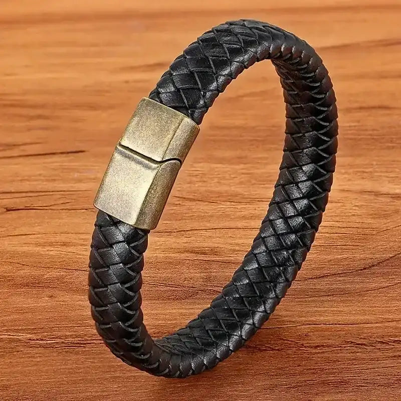 EMESA HOME Fashion Stainless Steel Charm Bracelet – Black Leather, Genuine Braided, Punk Rock Jewelry Accessories for Men - EMESA HOME™