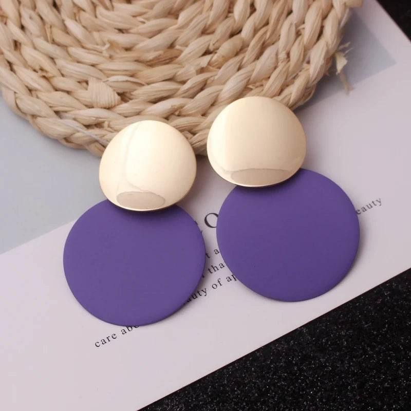 EMESA HOME Double Round Wafer Drop Earrings, Colorful Geometric Metal Brincos for Women, European American Party Statement Jewelry - EMESA HOME™