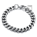 Silver chain bracelet on a white background with measurement label