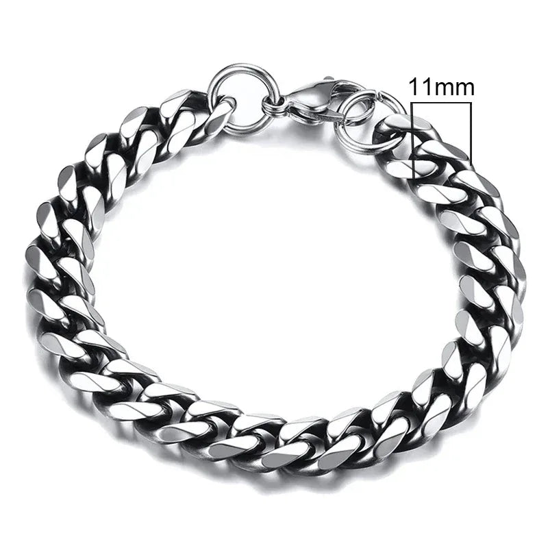 Silver chain bracelet on a white background with measurement label