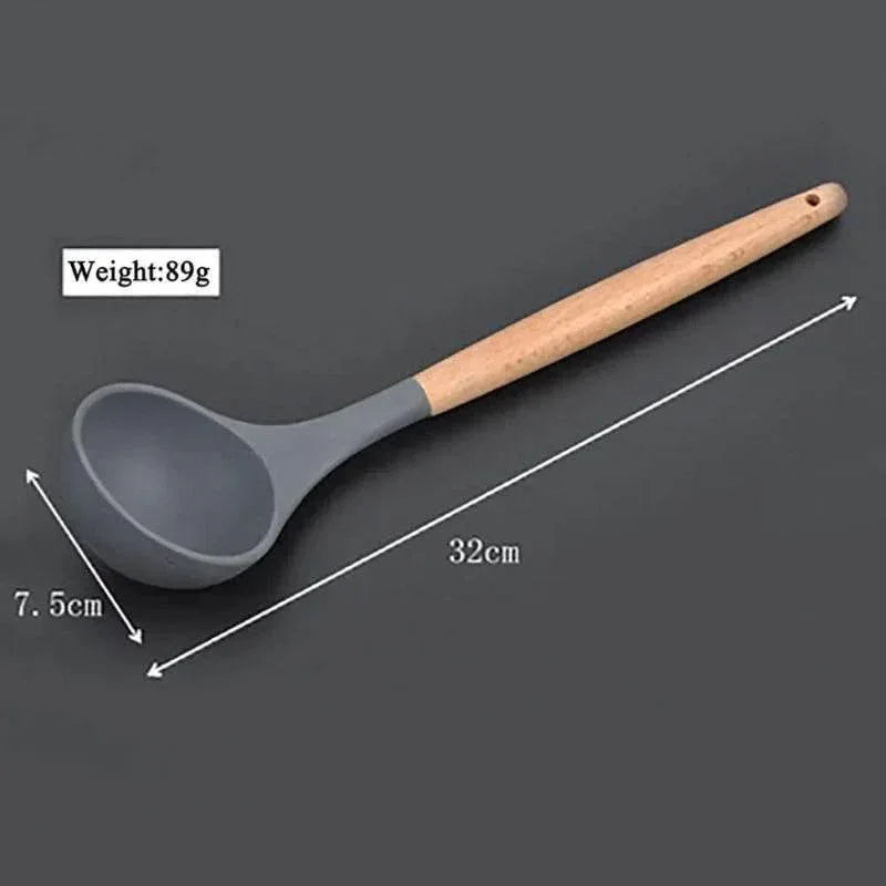 EMESA HOME Silicone Kitchen Utensils Set – Non-Stick Spatula, Spoon & Brush with Wooden Multifunction Handle - EMESA HOME™
