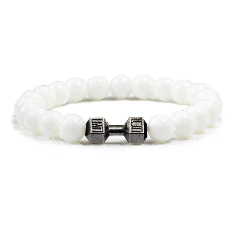 EMESA HOME Volcanic Stone Bead Bracelet – Matte Black Lava & White Dumbbell Charm Fitness Jewelry for Men & Women - EMESA HOME™