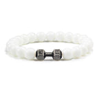 EMESA HOME Volcanic Stone Bead Bracelet – Matte Black Lava & White Dumbbell Charm Fitness Jewelry for Men & Women - EMESA HOME™