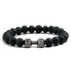EMESA HOME Volcanic Stone Bead Bracelet – Matte Black Lava & White Dumbbell Charm Fitness Jewelry for Men & Women - EMESA HOME™