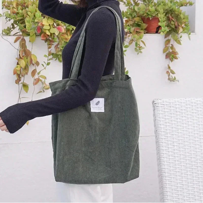 EMESA HOME Corduroy Canvas Tote Bag – Casual Reusable Shoulder Handbag for Women - EMESA HOME™