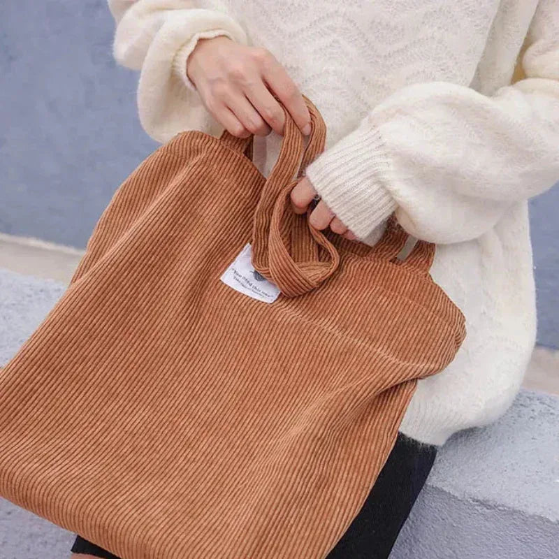 EMESA HOME Corduroy Canvas Tote Bag – Casual Reusable Shoulder Handbag for Women - EMESA HOME™
