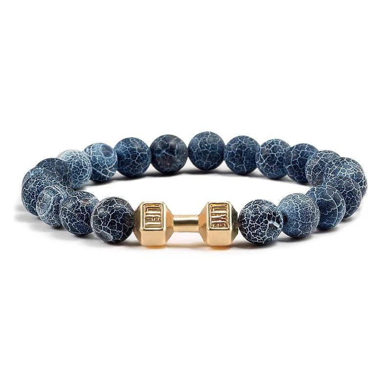 EMESA HOME Volcanic Stone Bead Bracelet – Matte Black Lava & White Dumbbell Charm Fitness Jewelry for Men & Women - EMESA HOME™