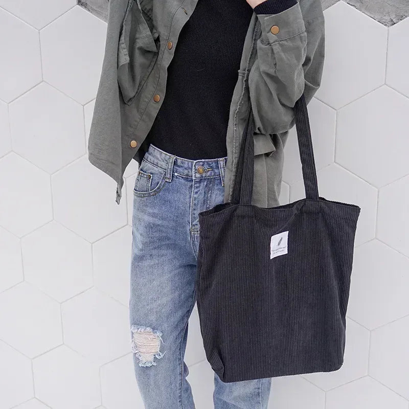 EMESA HOME Corduroy Canvas Tote Bag – Casual Reusable Shoulder Handbag for Women - EMESA HOME™