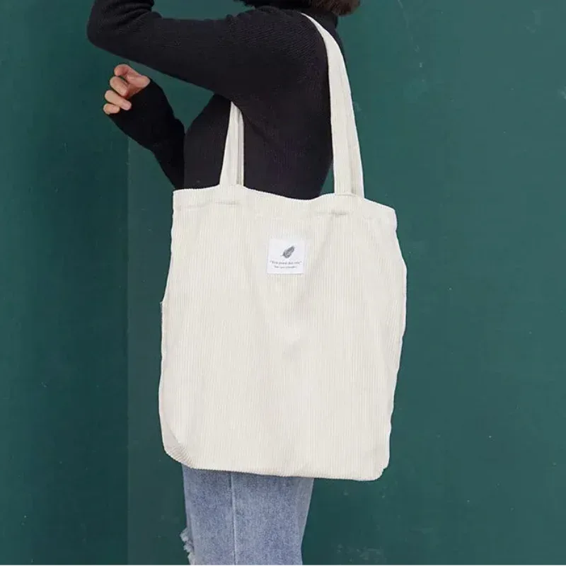 EMESA HOME Corduroy Canvas Tote Bag – Casual Reusable Shoulder Handbag for Women - EMESA HOME™