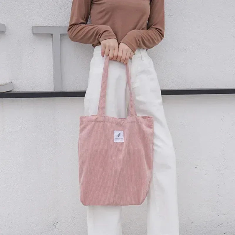 EMESA HOME Corduroy Canvas Tote Bag – Casual Reusable Shoulder Handbag for Women - EMESA HOME™