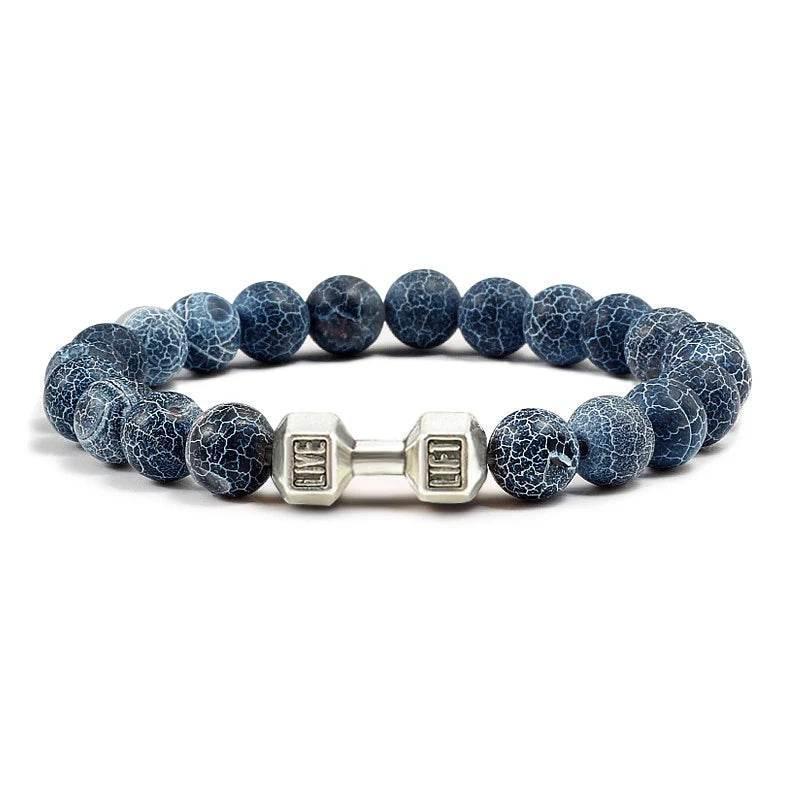 EMESA HOME Volcanic Stone Bead Bracelet – Matte Black Lava & White Dumbbell Charm Fitness Jewelry for Men & Women - EMESA HOME™