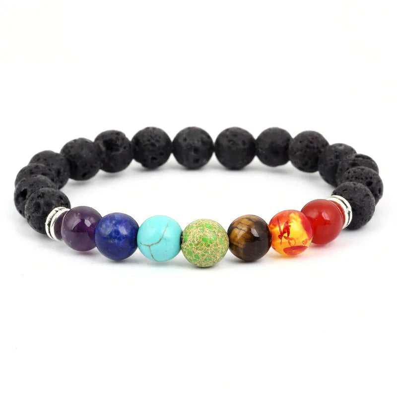 Multicolored beaded bracelet on a white background