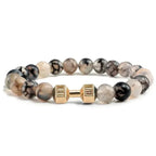 EMESA HOME Volcanic Stone Bead Bracelet – Matte Black Lava & White Dumbbell Charm Fitness Jewelry for Men & Women - EMESA HOME™