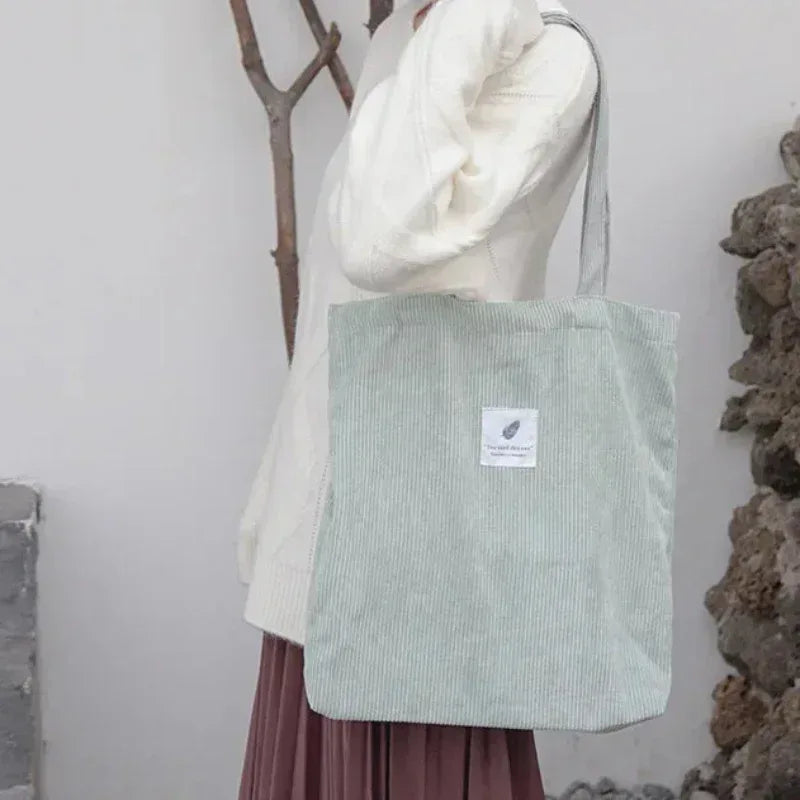 EMESA HOME Corduroy Canvas Tote Bag – Casual Reusable Shoulder Handbag for Women - EMESA HOME™