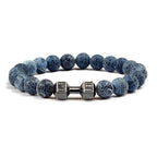 EMESA HOME Volcanic Stone Bead Bracelet – Matte Black Lava & White Dumbbell Charm Fitness Jewelry for Men & Women - EMESA HOME™